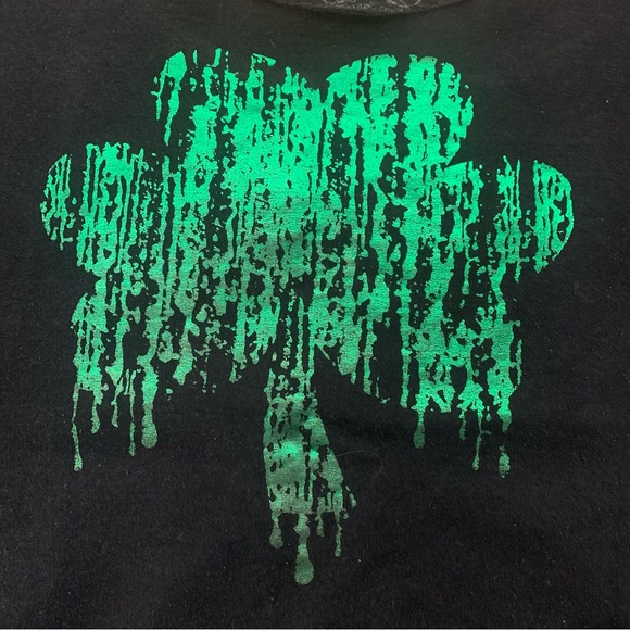 Vintage Fly Clothing Co Black Sweatshirt Distressed Shamrock Kangaroo Pocket L - Picture 2 of 8